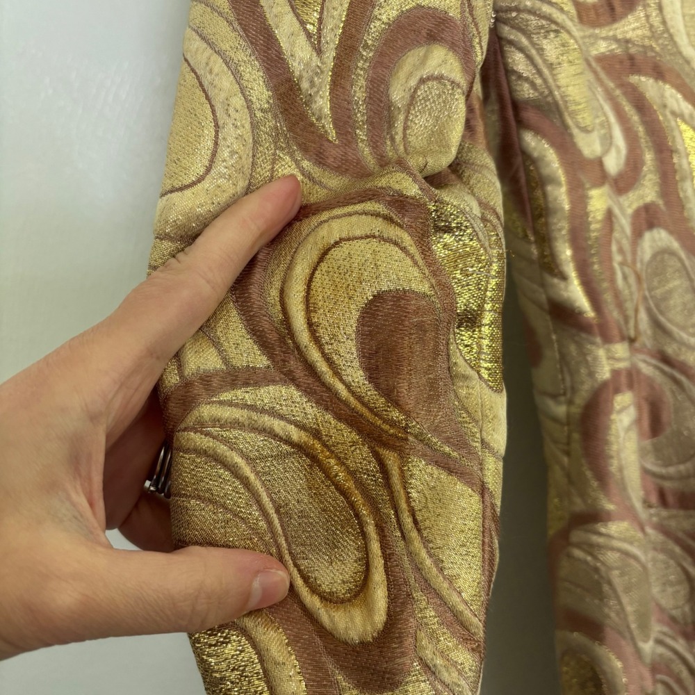Vintage ILGWU Gold Brocade Dress Size 12 Fits Small Medium Faux Fur Trim Mod 60s - Picture 14 of 14
